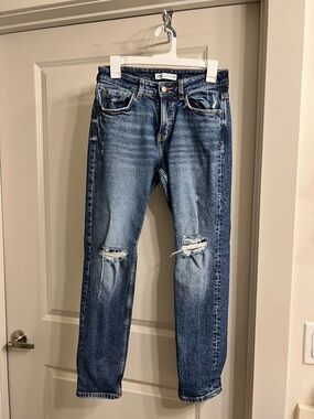 Zara Women's Straight Leg Distressed Blue Jeans